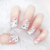 S34 artifical pearl and diamond white flower back glue fake nails tips for bride press on wearing removal pre design false nail