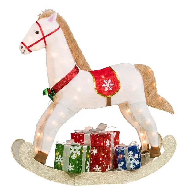 Cheap 38IN 70L 3D Rocking Horse & Gift Box Christmas Decorations Motif Light For Outdoor