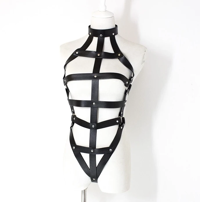 黑色皮带调情身体马具性感女式系带长裤束缚衣服异国情调皮革女式内衣