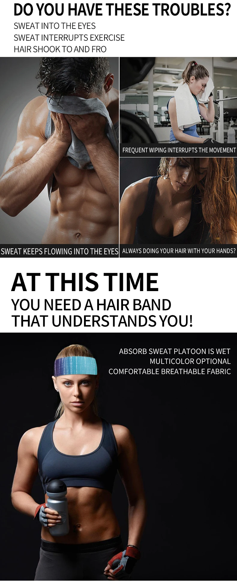 Women's Yoga Sport Athletic Workout Headband For Running Sports Travel Fitness Elastic Non Slip Headbands