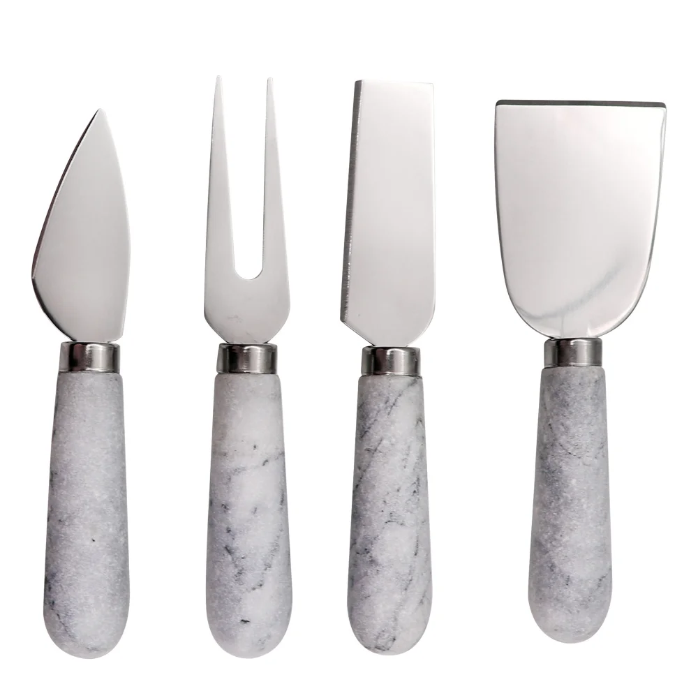 Jaswehome Cheese Knife With Natural Marble Handle 4pcs Set Cute Cheese