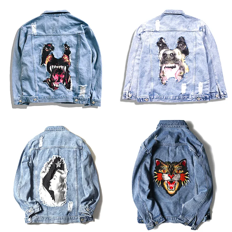 Clothes Supplier Wholesale Custom Distressed Patches Denim Jacket Men