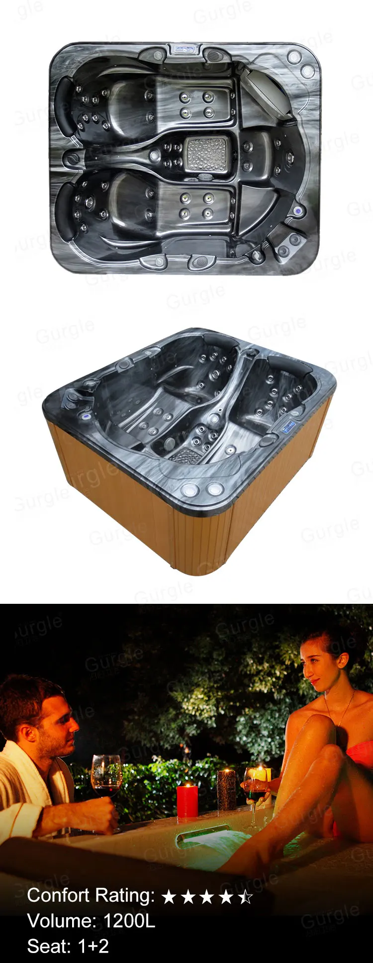 Hot Sale 2 Person Acrylic Freestanding Outdoor Hot Spa Tub Hydrotherapy