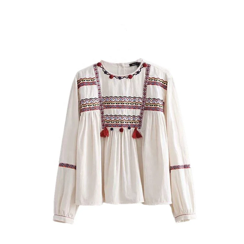 女士衣服时尚款式长袖刺绣设计顶级优雅女士上衣stdn0047