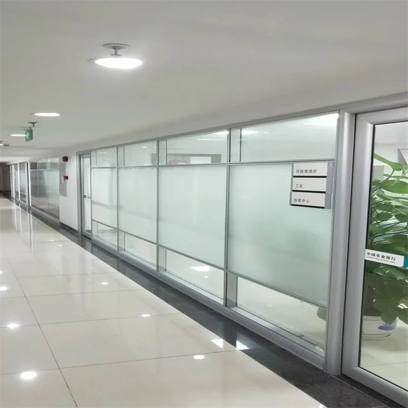 Double Glass Partition System with 60mm Flat Aluminum Frame - for Meeting Rooms factory
