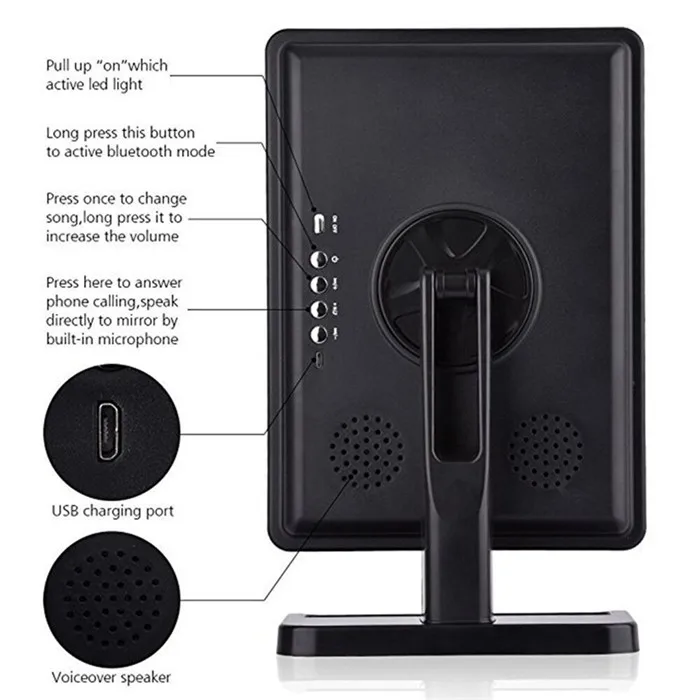 Smart Bluetooth Speaker Makeup Mirror 10x Magnifying Led 20 Lights