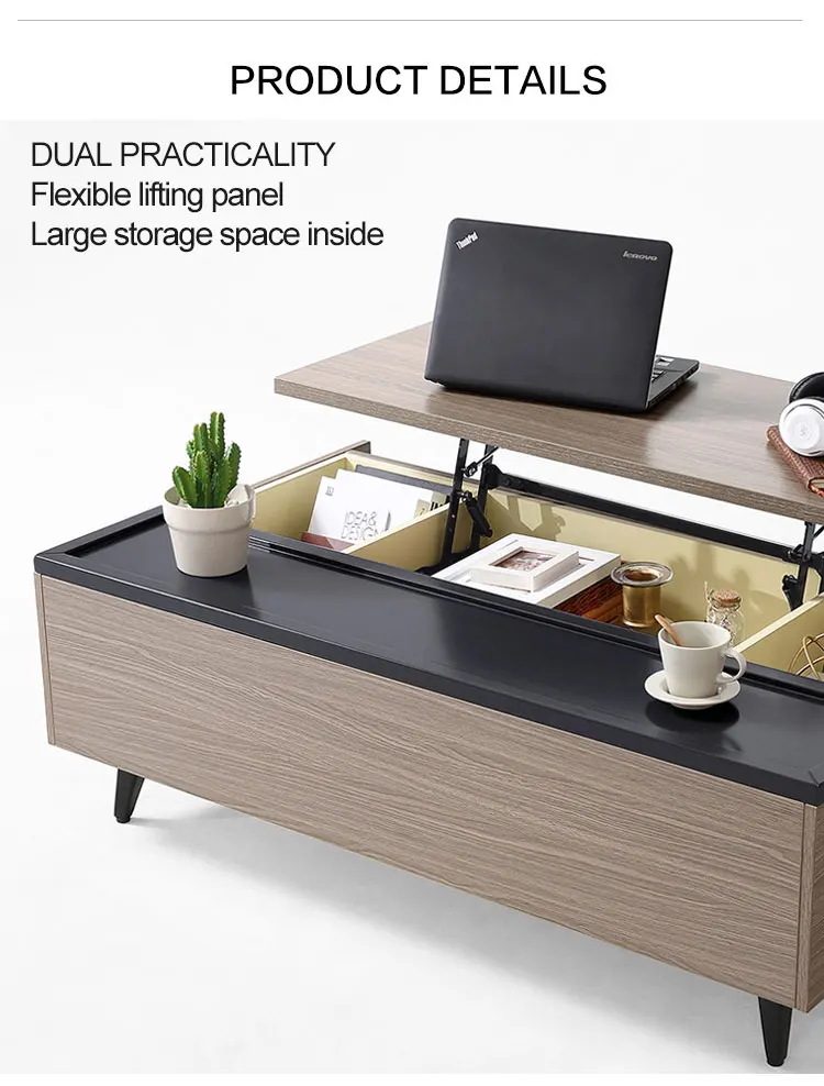 Nordic style multifunctional foldable lifting coffee table