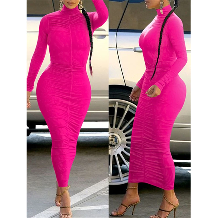 Good Quality Fashionable Fall Womens Clothing Latest Design Maxi Long Sleeves Dress Stylish Sexy Dress