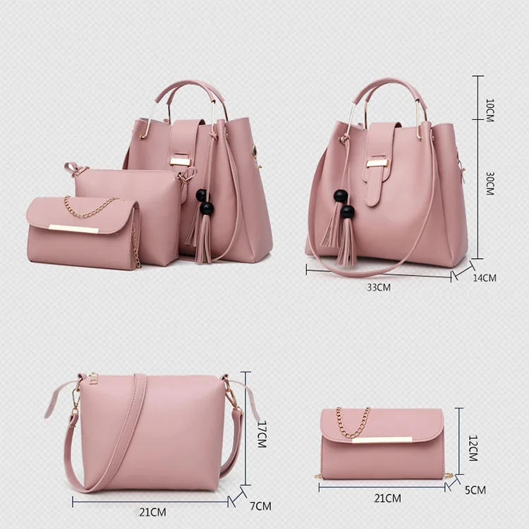 Sac A Main Femme 3 Pieces PU Leather Tote Bag For Women Luxury Tassel Hand Bag Set
