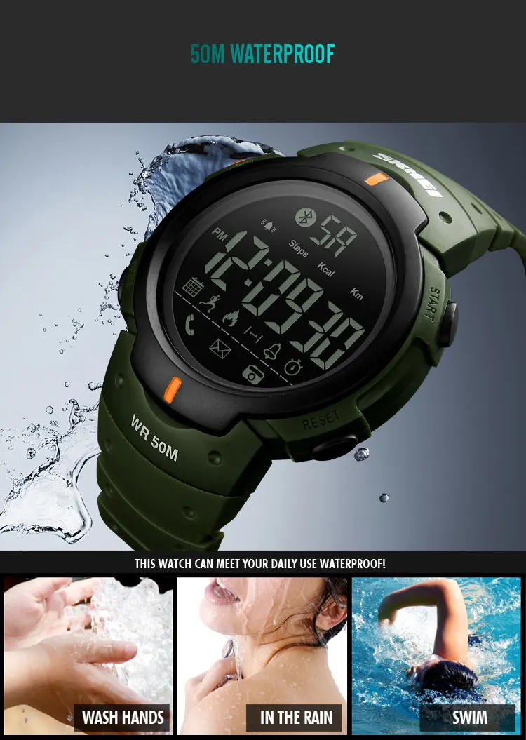 Top Fashion Skmei Bluetooth Men Sport Digital Wrist Watch Waterproof Reminder IOS Android Calorie Pedometer Fitness Smartwatch