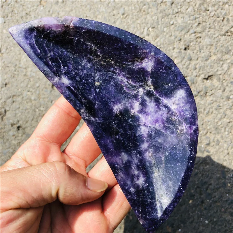批发价格天然抛光石紫色锂云母水晶能量碗治疗