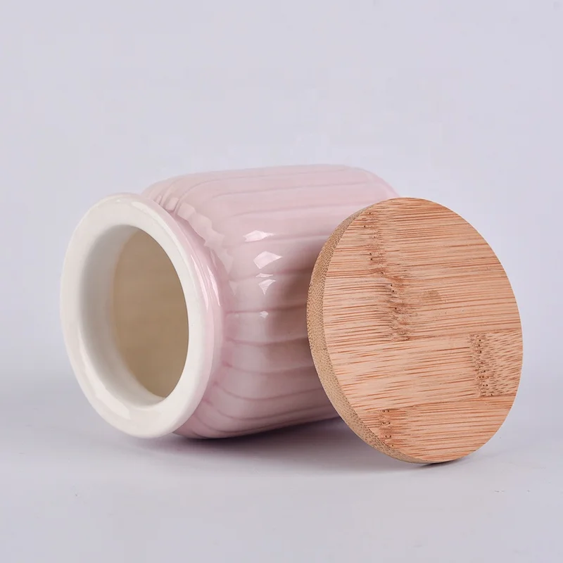 300ml pink ceramic candle jar scented candle vessel with wooden lid home decor