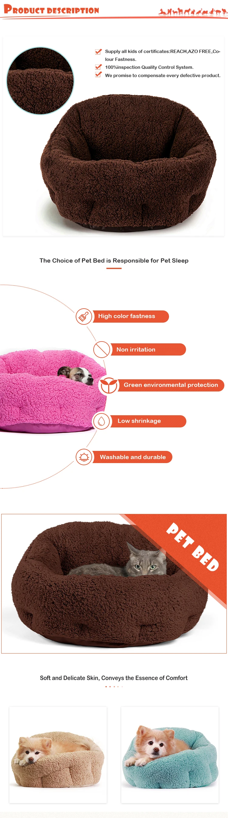 Wholesale fluffy pet bed stylish pink dog bed machine pet bed luxury