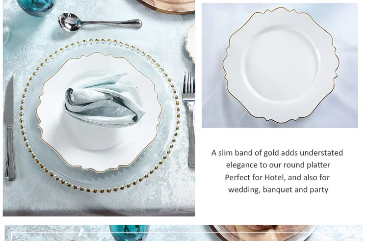 Hotel Restaurant Dinner Set Gold/ Silver Rim Porcelain Dinnerware Plate Set For Wedding