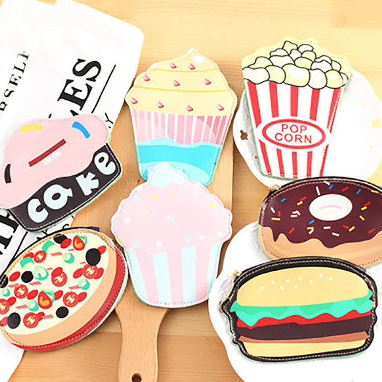 
Latest cute children kids creative cake hamburger shape coin bags pouch earphone organizer wallet with zipper 