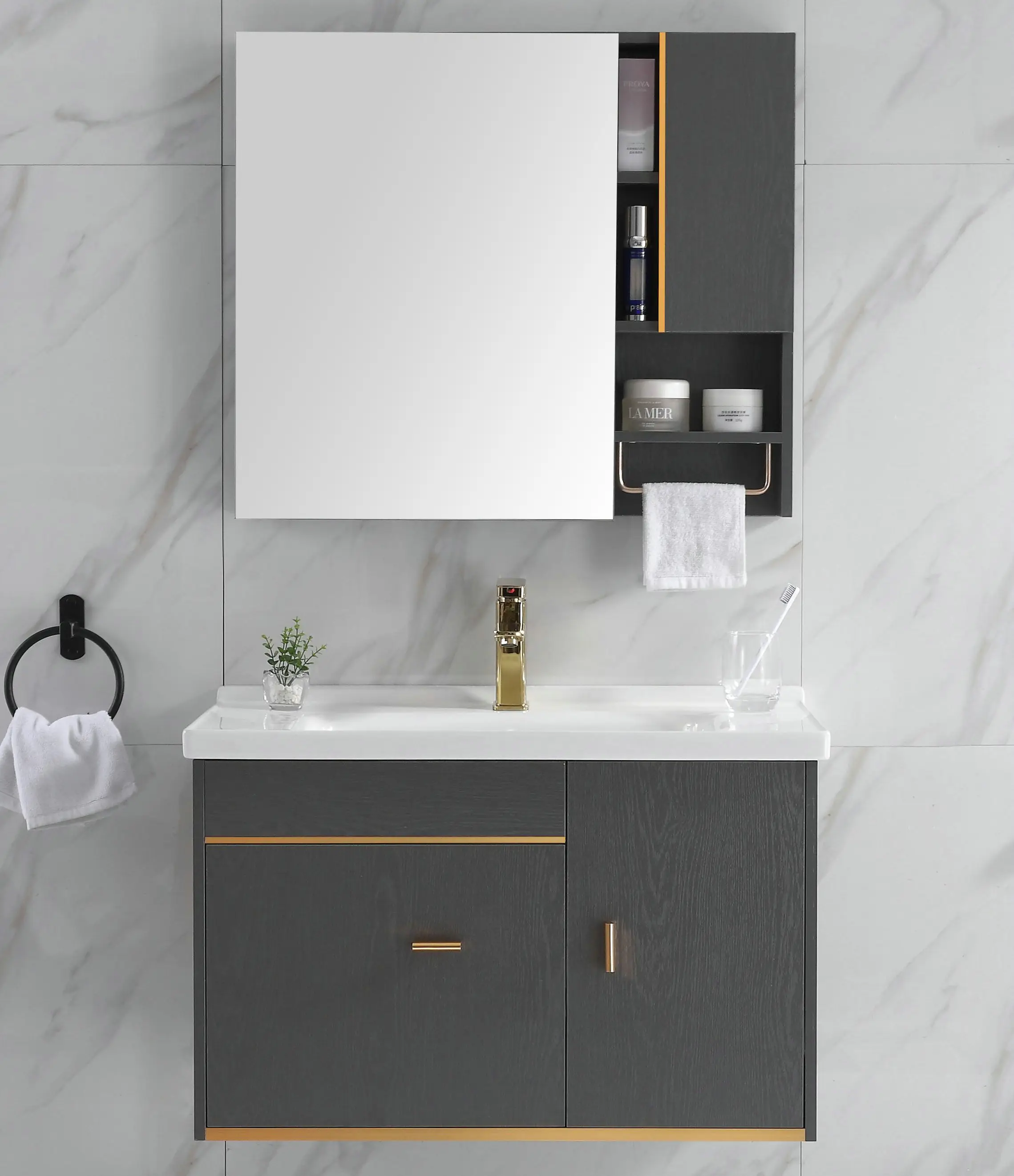 JOININ 80cm mirror cabinet creative elegant simple bathroom vanity cabinet with light
