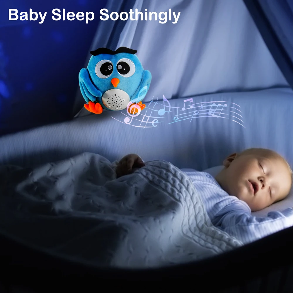 Stuffed owl toy baby aid sleeping white noise sound machine with colorful light