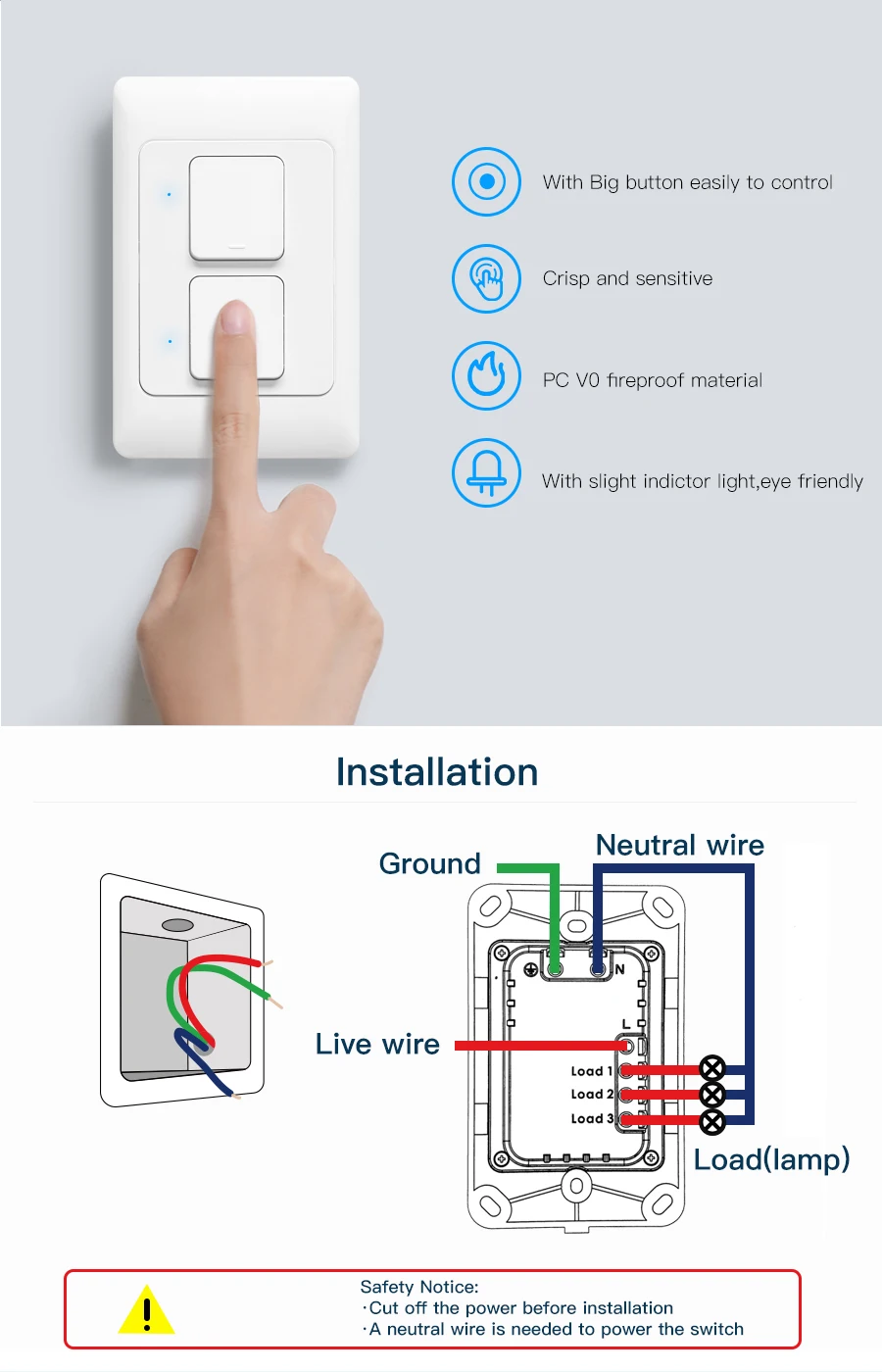 Pre-sale Zemismart New Design Zigbee 3.0 Wall Push Light Switch SmartThings Control US AU Physical Switches 3 Gangs - ANKUX.COM