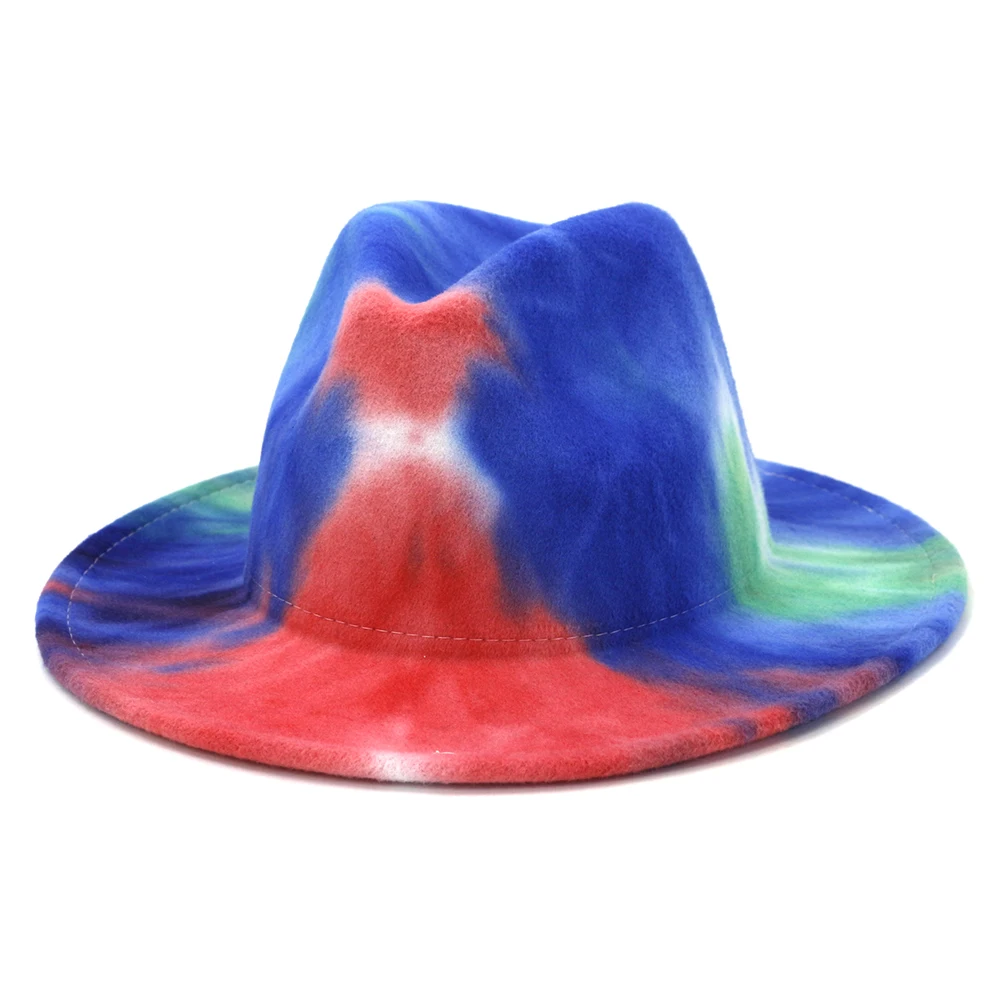 Wholesale Latest Version Fashion Design Custom Tie Dye Print Colorful Rainbow Felt Fedora Hats For Women