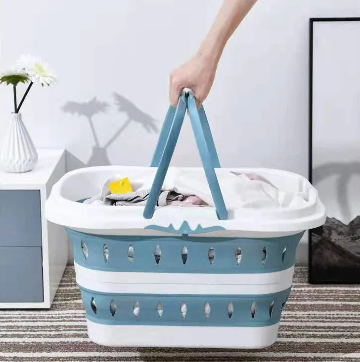 Collapsible Plastic Laundry Baskets With Handles Washing Bin Kitchen ...