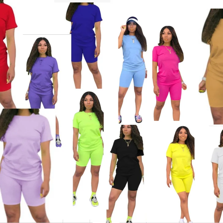 

Wholesale custom logo 2 piece biker shorts and crop top matching set women, Available
