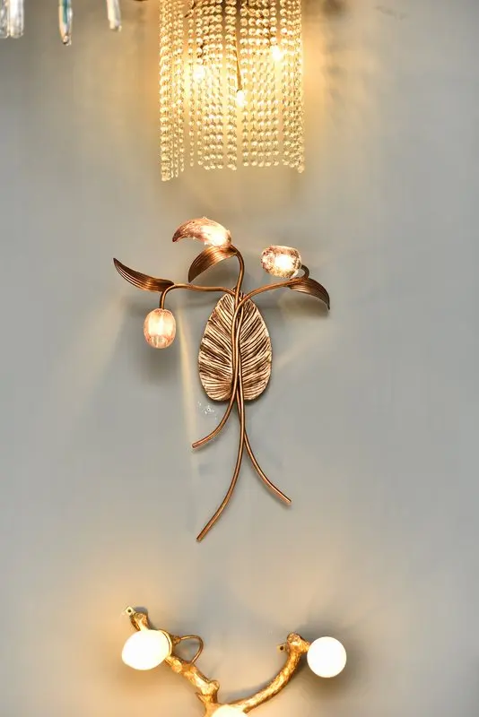 MEEROSEE Glass Berry Wall Light Gold Copper Wall Sconce Lamps Bronze Leaf Wedding Decoration Fancy Wall Lighting MD87031