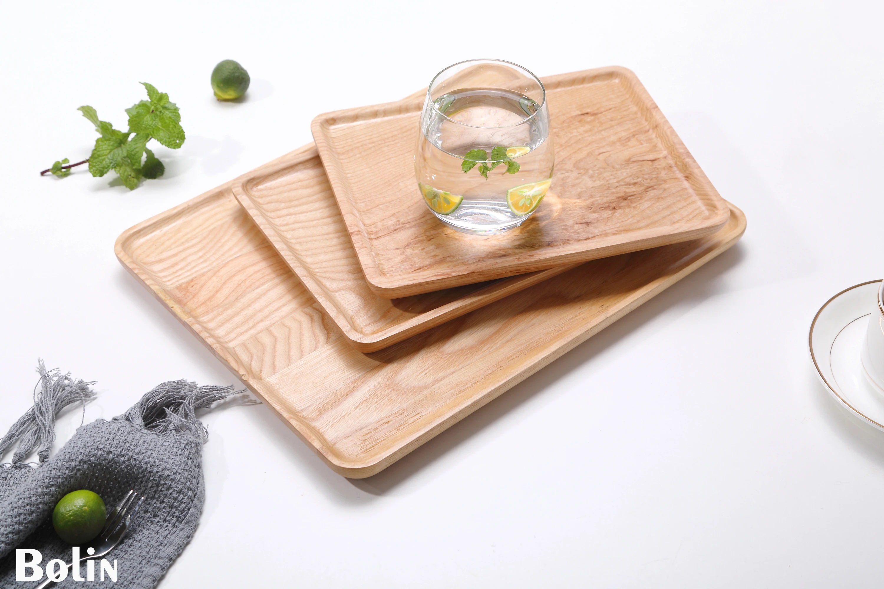 bolin 水果木制托盘服务,多功能托盘快餐服务