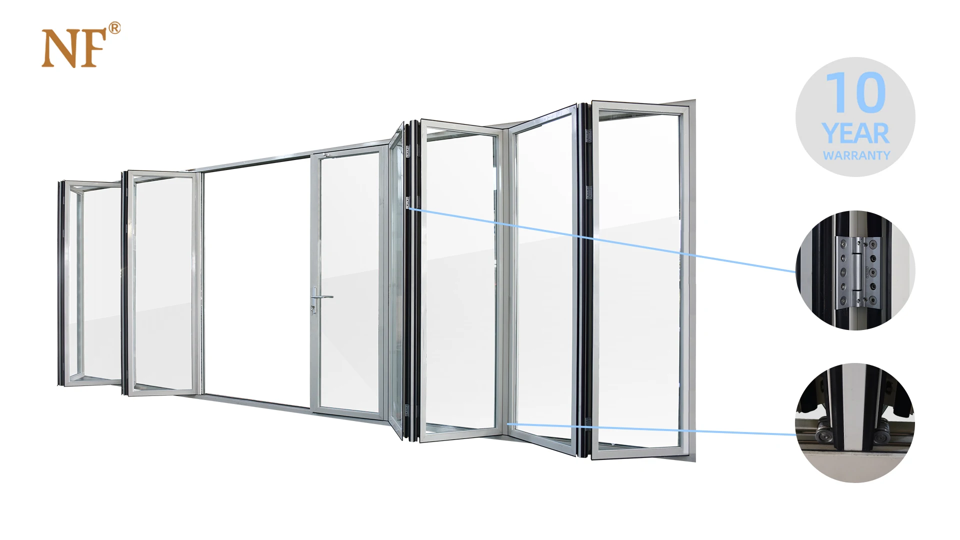 Customized Patio Aluminum Double Glass Bi Folding Accordion Folding