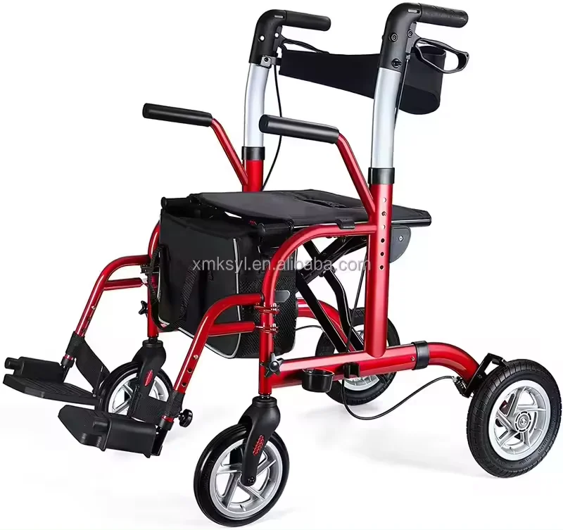 Hot Selling Aluminum Lightweight Rehabilitation Therapy Supplies Adult Elderly Folding Rollator Walker With Pedal details