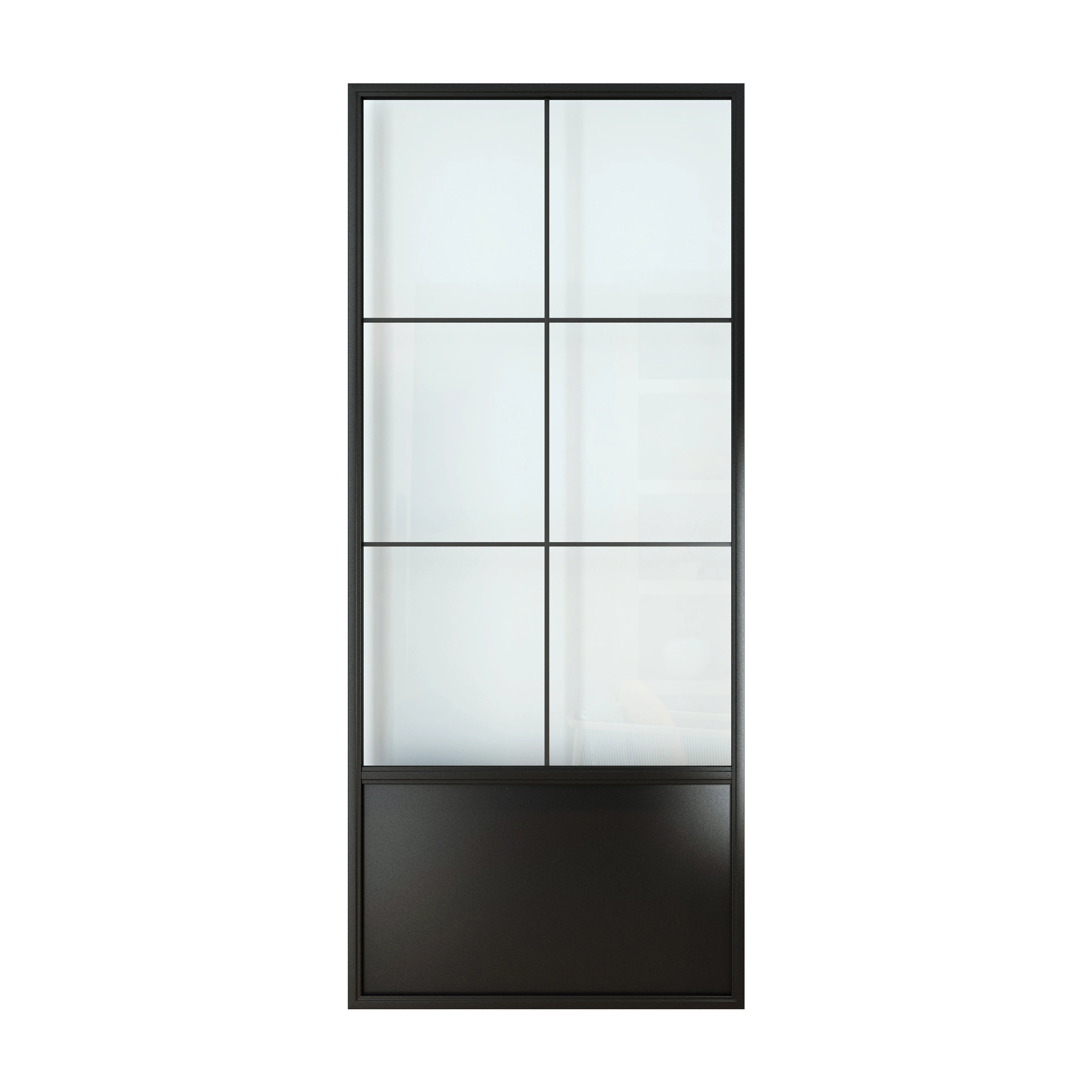 Modern Black Steel Frame Glass Barn Door,Interior Sliding Door System