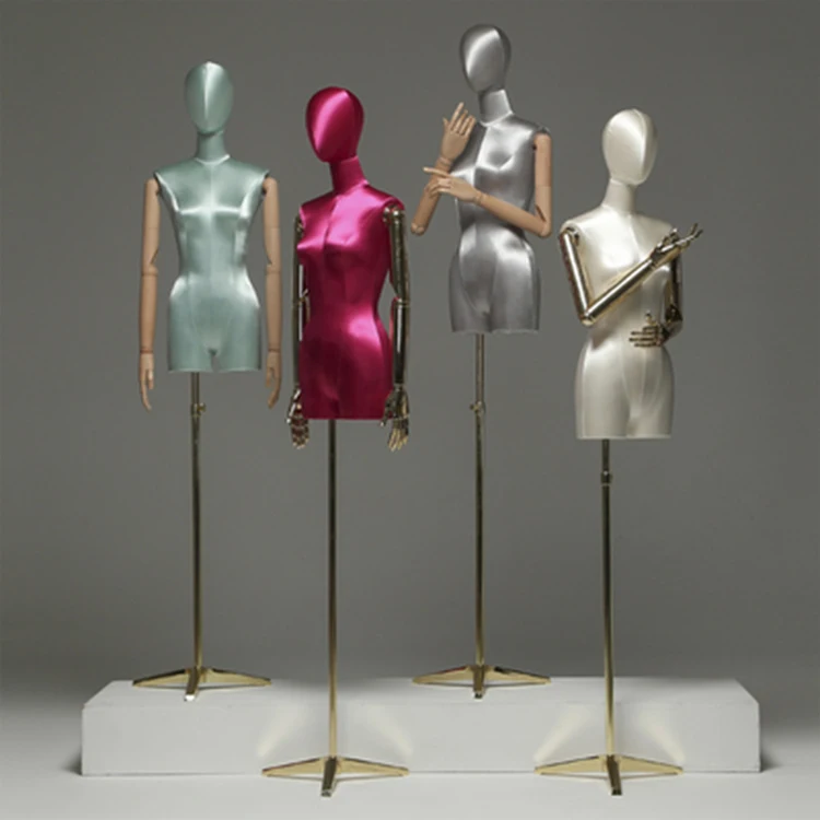 
Silk Fabric Gilded Arm Female Mannequins With Holder Show Dresses Women Upper-body Window Display Model Mannequin 