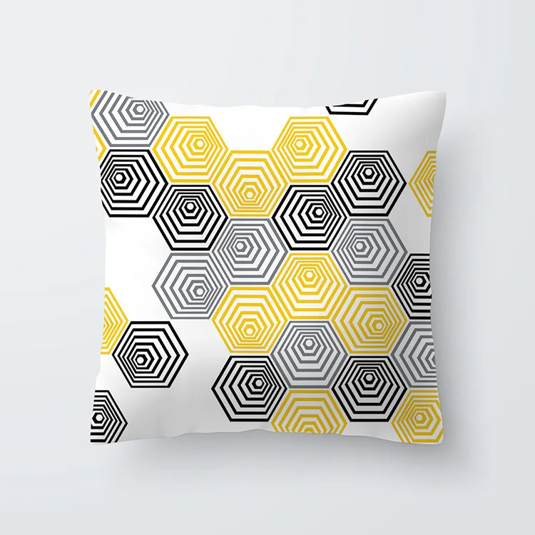 Custom Bright Yellow Colorful Cushion Covers Microfibre Geometric