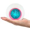 new design quality led colorful change alarm clock for kids children Creative round fancy luminous desk calendar natural sound