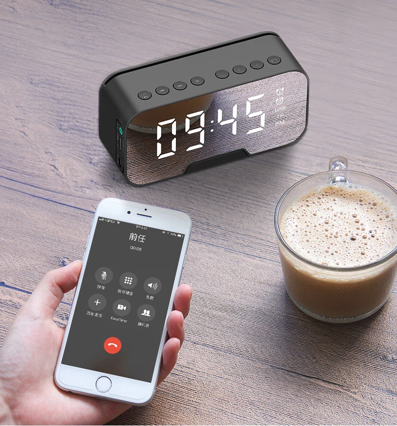 Mirror Desk Clock With Bluetooth Speaker Digital Led Light Desk & Table