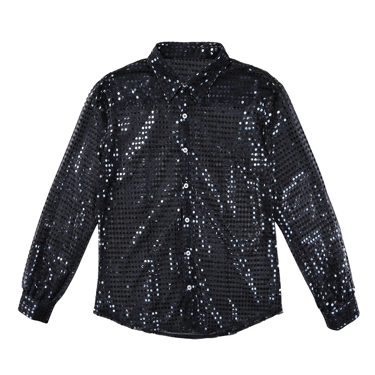 See Through Mesh Shirt Fashionable Shiny Sequins Long Sleeve Clubwear ...