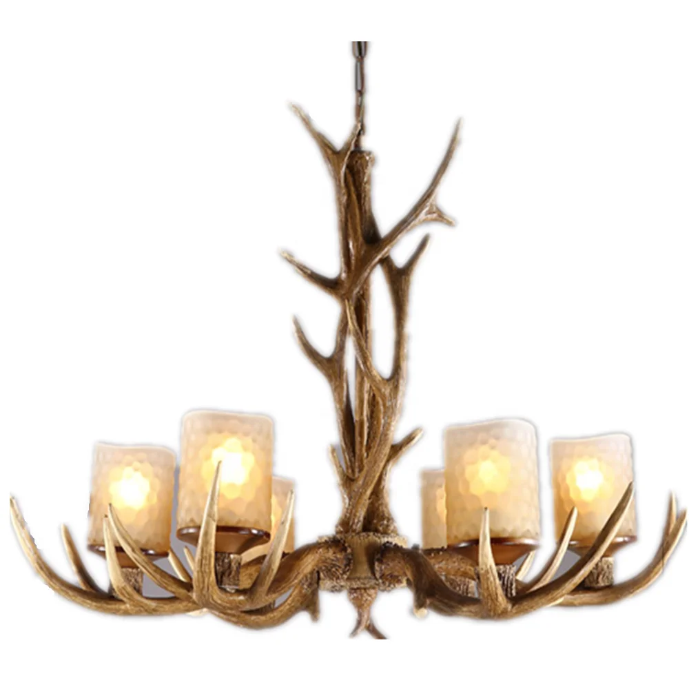 Amazon hot sale Deer antler retro kitchen decorative ceiling LED pendant lighting antique rustic hanging resin chandelier