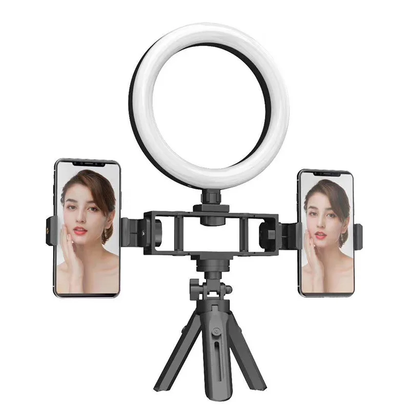 K316 6 Inch 3 In 1 Live Multi Clip Selfie Ring Light With Cell Phone Holder Tripod And Lamps Stand