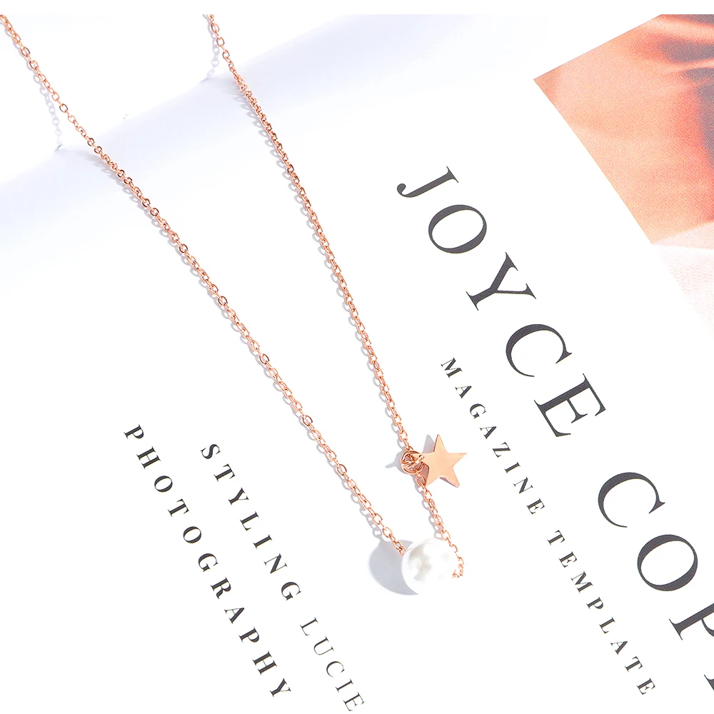 Stainless Steel Chain Star Pendant Pearl Necklace Jewelry