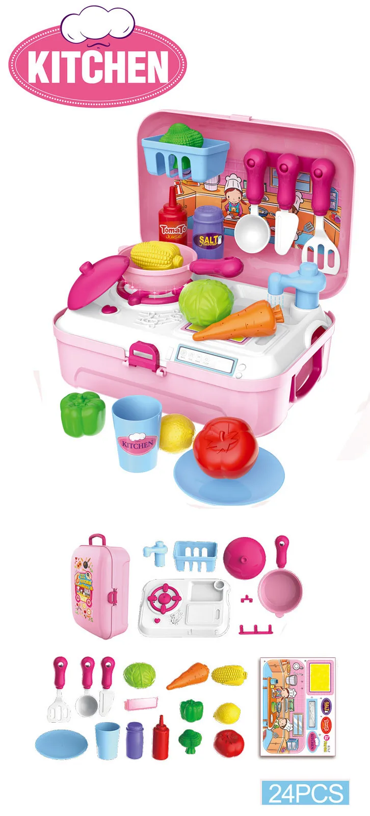 pink plastic kitchen set