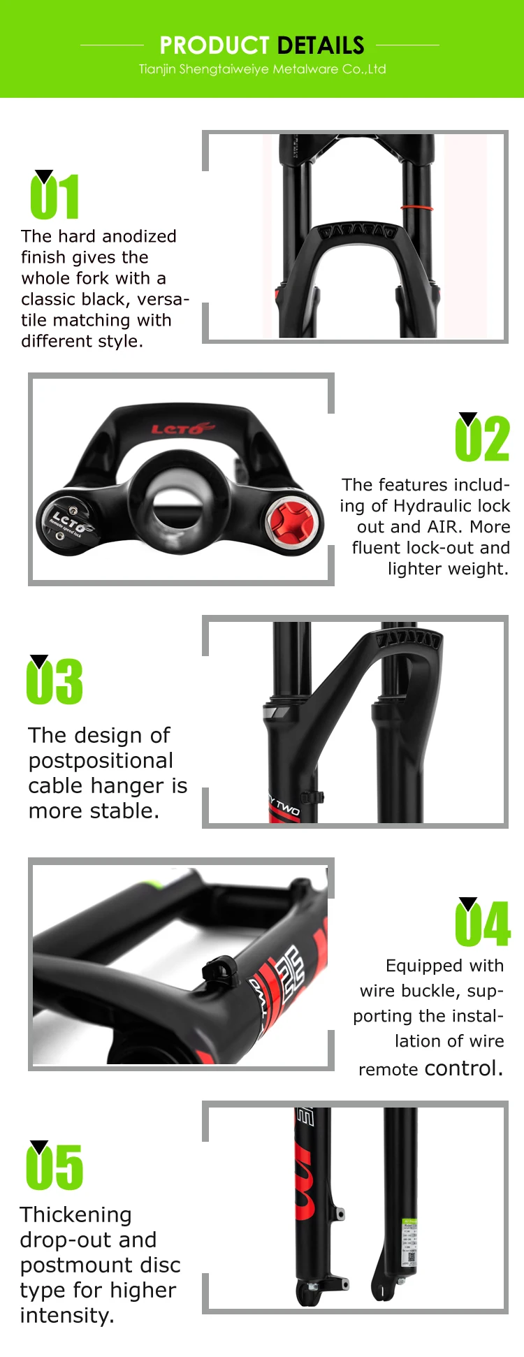 New Design Classical Black Mtb Suspension Fork Hydraulic Lockout 130