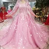 HTL043 real prom dress designer evening patterns organza pink long princess adult evening dress