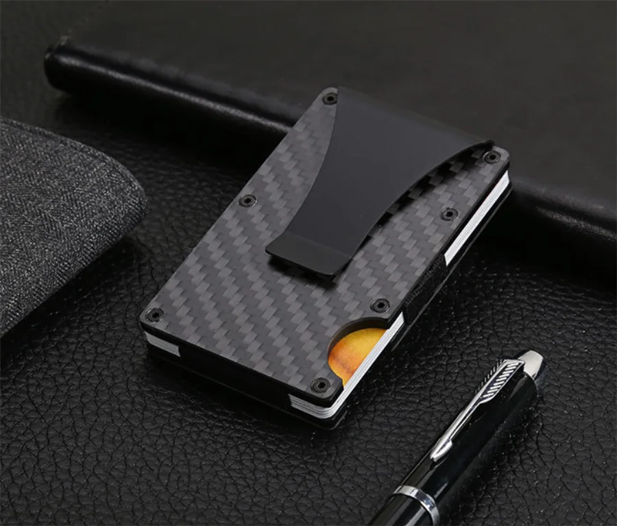 Custom Card Holder Black Carbon Fiber Wallet With Money Clip Anti Rfid