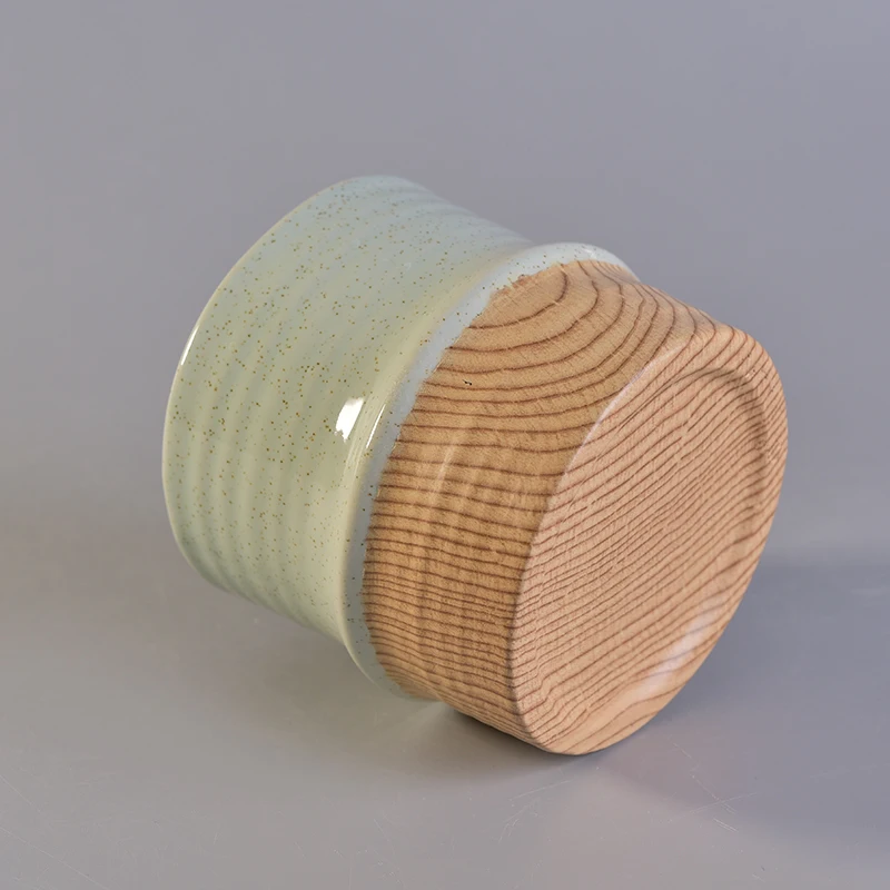 Antique ceramic votive candle container customized candle vessel with wooden base home decoration use supplier