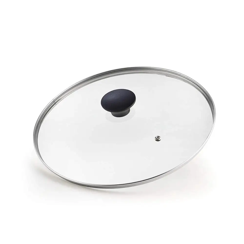 28 Cm G Type Tempered Glass Pot Cover Lid With Stainless Steel Ring