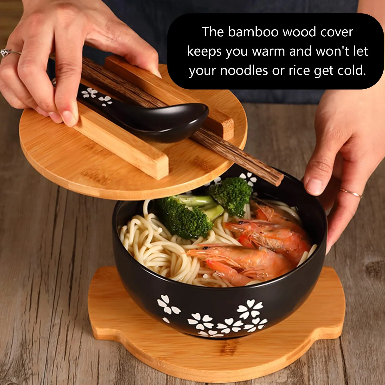 Japanese Soup Bowls Ceramic With Wood Lid Vintage Ramen Bowl With Lid