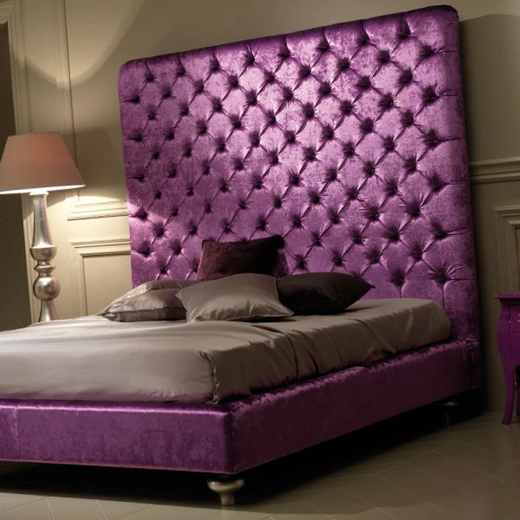 Latest Design Tufted Royal King Size Purple Leather Upholstered Wooden