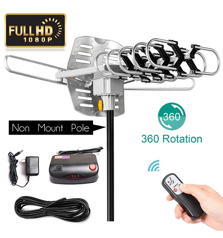 HDTV Antenna Amplified Digital TV Antenna 150Mile 360 Rotation Outdoor With Pole