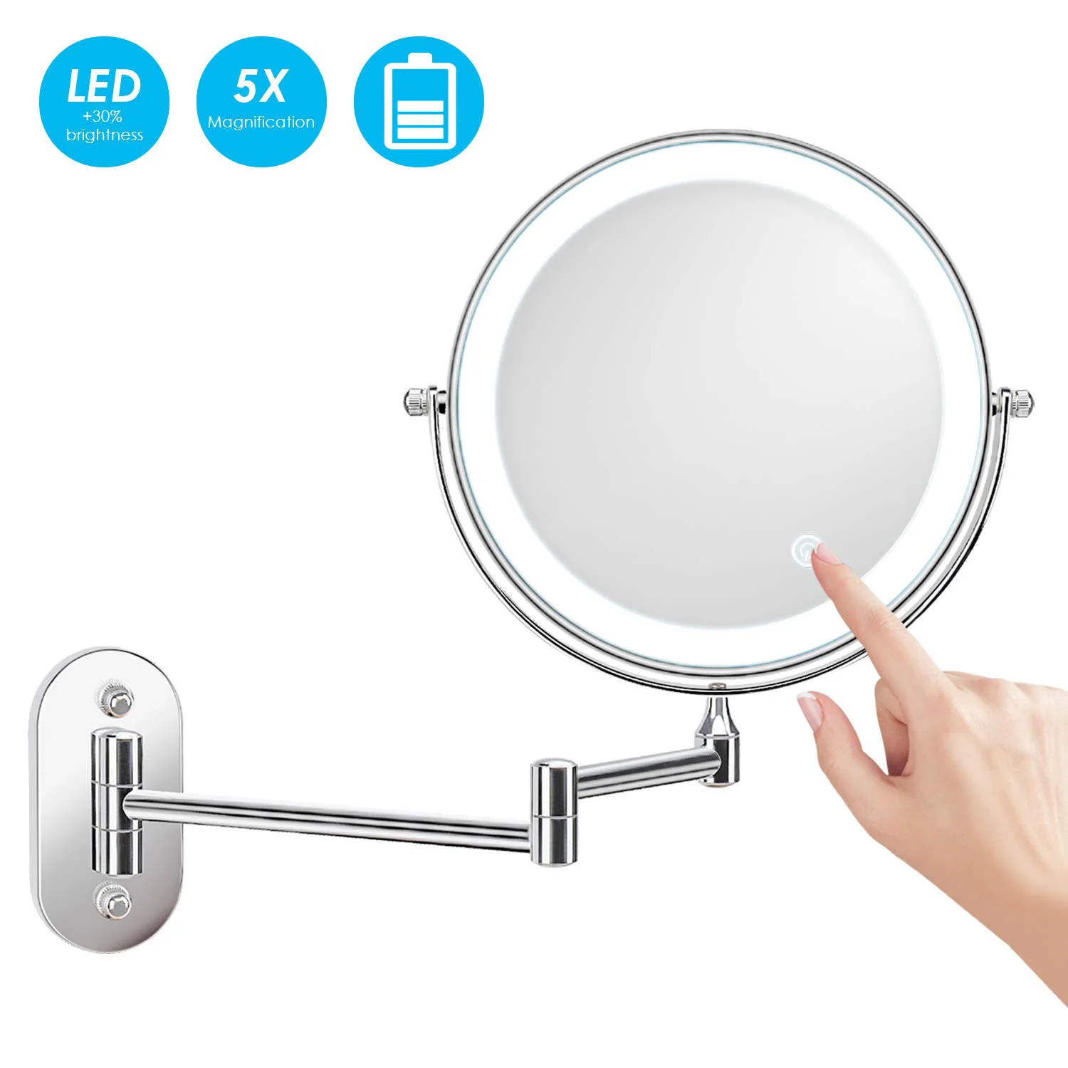 Wall Mounted Battery Powered Led Light Magnifying Mirror 10X Hotel Bathroom Make Up Mirrors