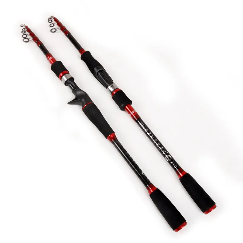 Carbon Filber Telescopic Fishing Rod Travel Spinning Pole /1.8/2.1/2.4/2.7m E3X7 