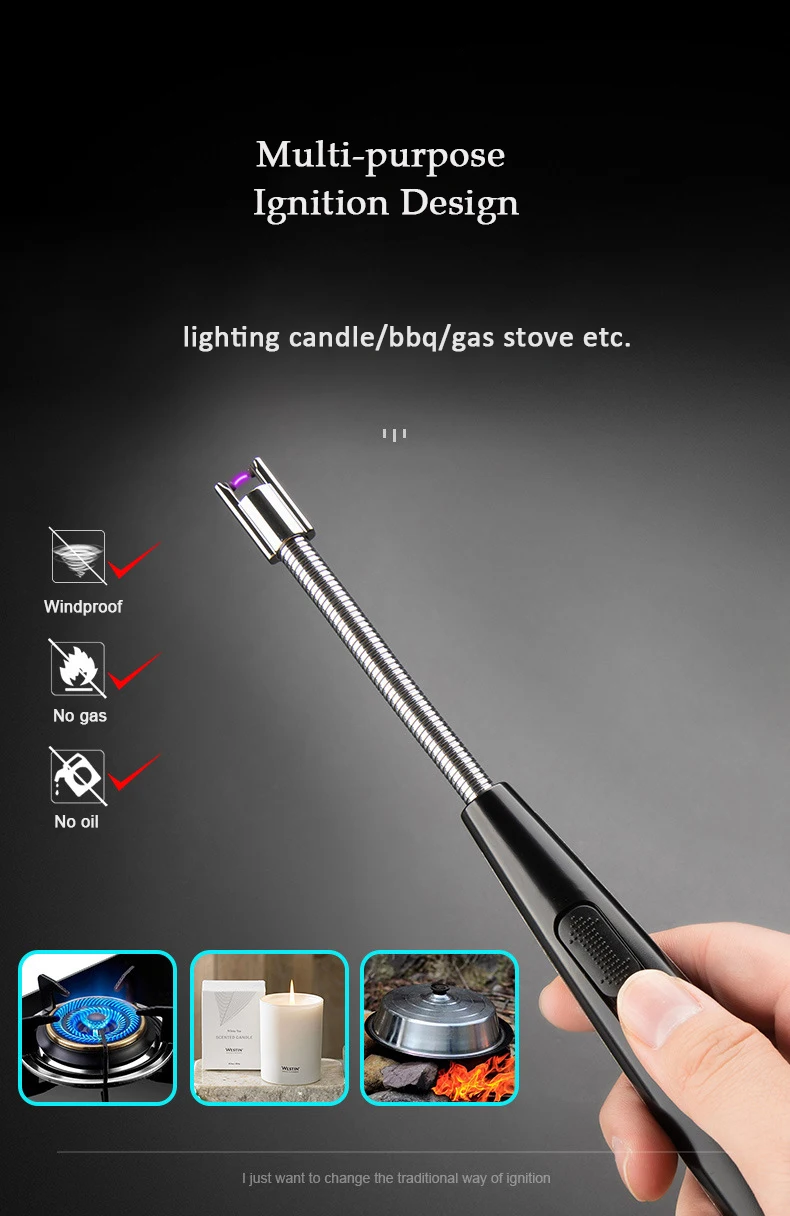 USB Rechargeable Lighter Multipurpose Flameless BBQ, Grill, Candles, Weed, Fireplace Electric Arc Lighter